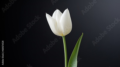 Portrait beautiful white tulip flower isolated on black background AI Generative