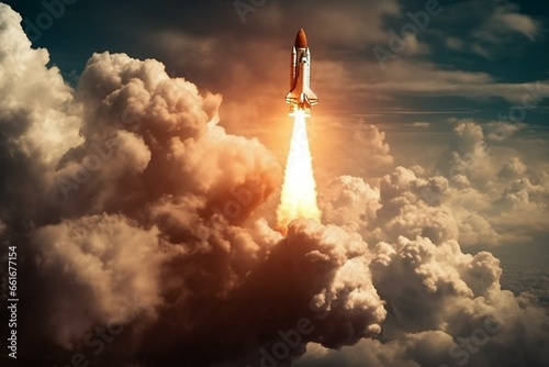 Rocket launching into space. Generative AI