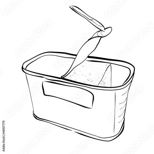 opened can corn beef, simple hand draw sketch, isolated on white 

