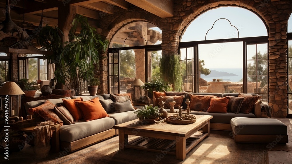 Mediterranean living room with warm, earthy color schemes
