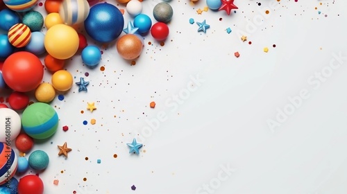 space for text on textured background surrounded by colorful ball toys from top view  background image  AI generated