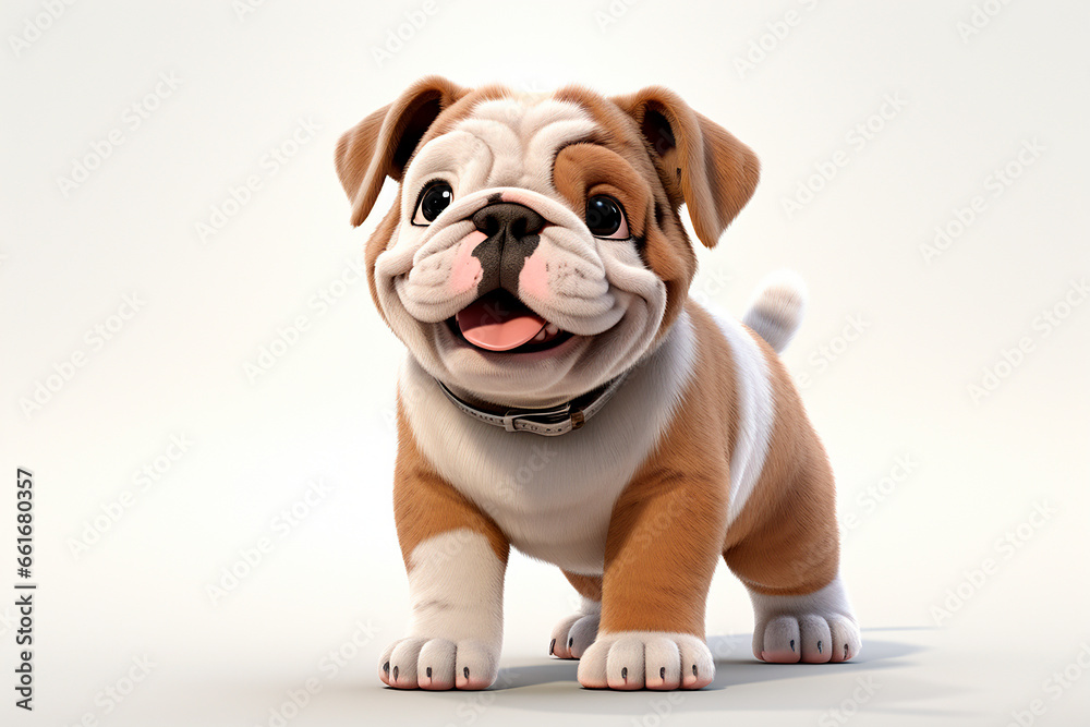 English Bulldog cartoon on a white background. Adorable 3D animal portrait. English Bulldog cartoon on a white background. Adorable 3D animal portrait.