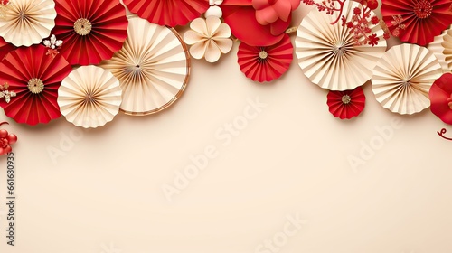 Red and gold paper fan Chinese decoration background for 2026  lunar Chinese new year concept