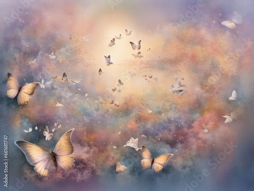 Many colorful butterflies fly in the dreamland
