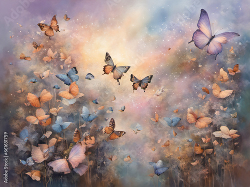 Many colorful butterflies fly in the dreamland © Natthithin