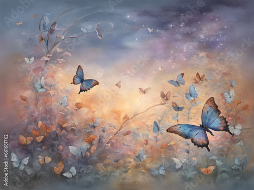 Many colorful butterflies fly in the dreamland © Natthithin