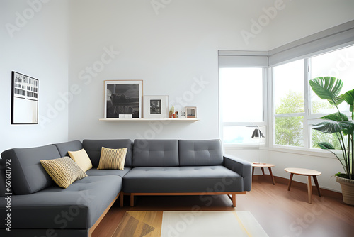 Interior of modern room with comfortable sofa. 3d rendering