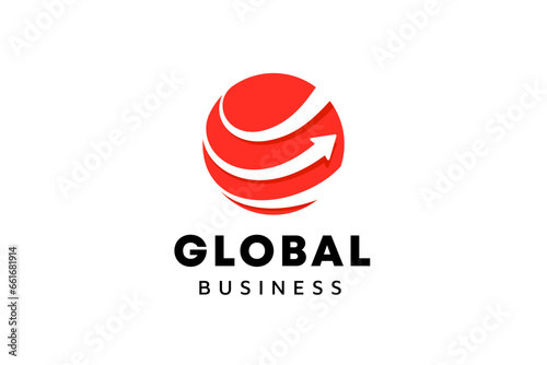 Business logo template. Globe and arrow logo is suitable for global company, world technologies, media and publicity agencies