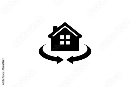 House with rotation arrow icon symbol design. 360 degree full view concept