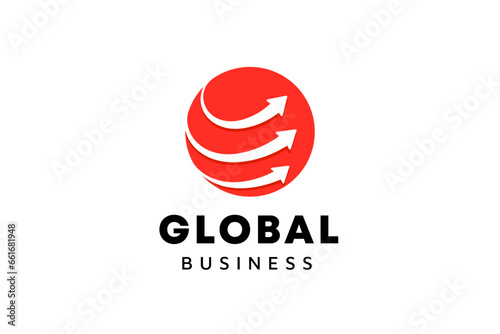 Business logo template. Globe and arrow logo is suitable for global company, world technologies, media and publicity agencies