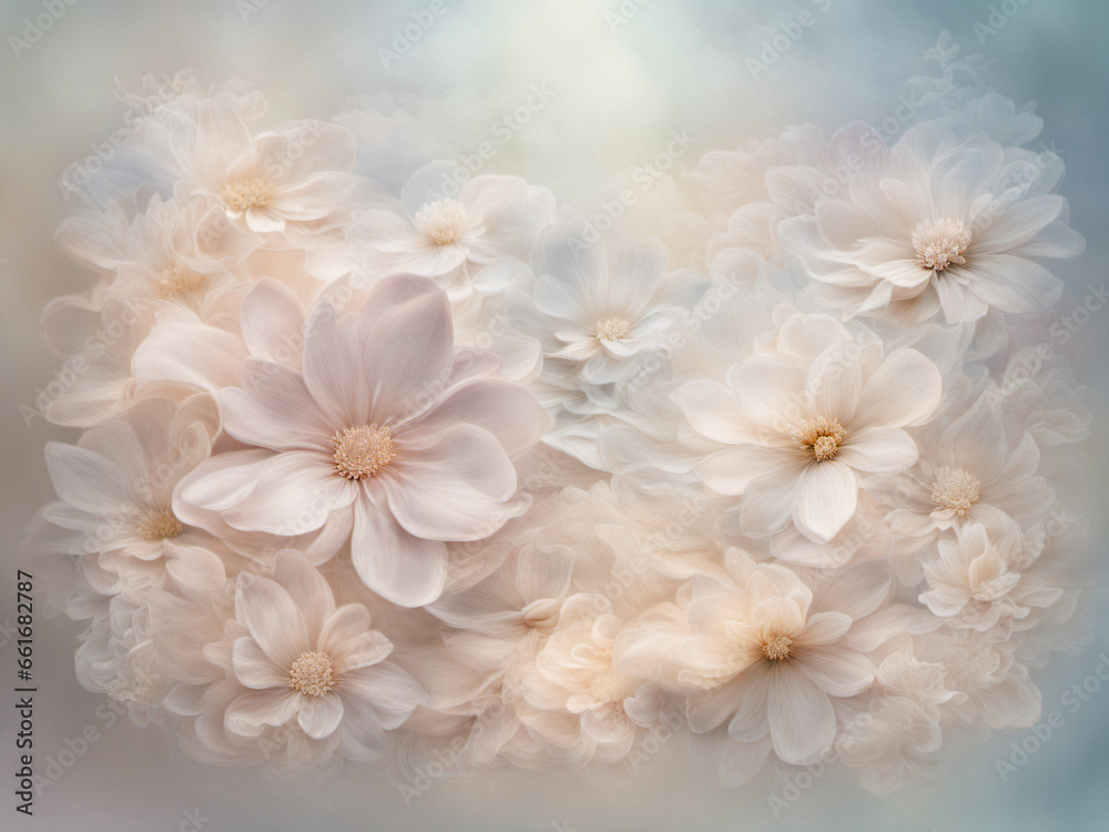 Romantic flower garlands are beautifully placed in a pastel color theme