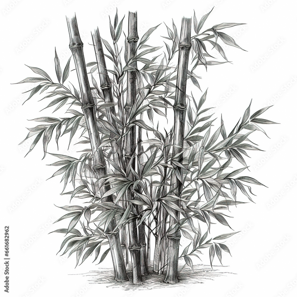 Fototapeta premium Hand drawn illustration of bamboo in engraved style isolated on white background. Generative AI