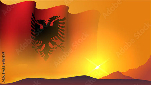 albania waving flag background design on sunset view vector illustration