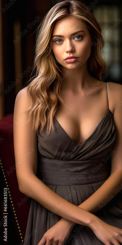 Fototapeta premium beautiful woman wearing a low-cut open cocktail dress