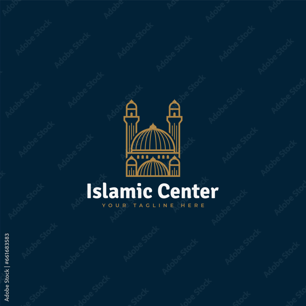 Fototapeta premium Mosque building logo design vector template, mosque logo template, concept design, creative symbol, linear, icon