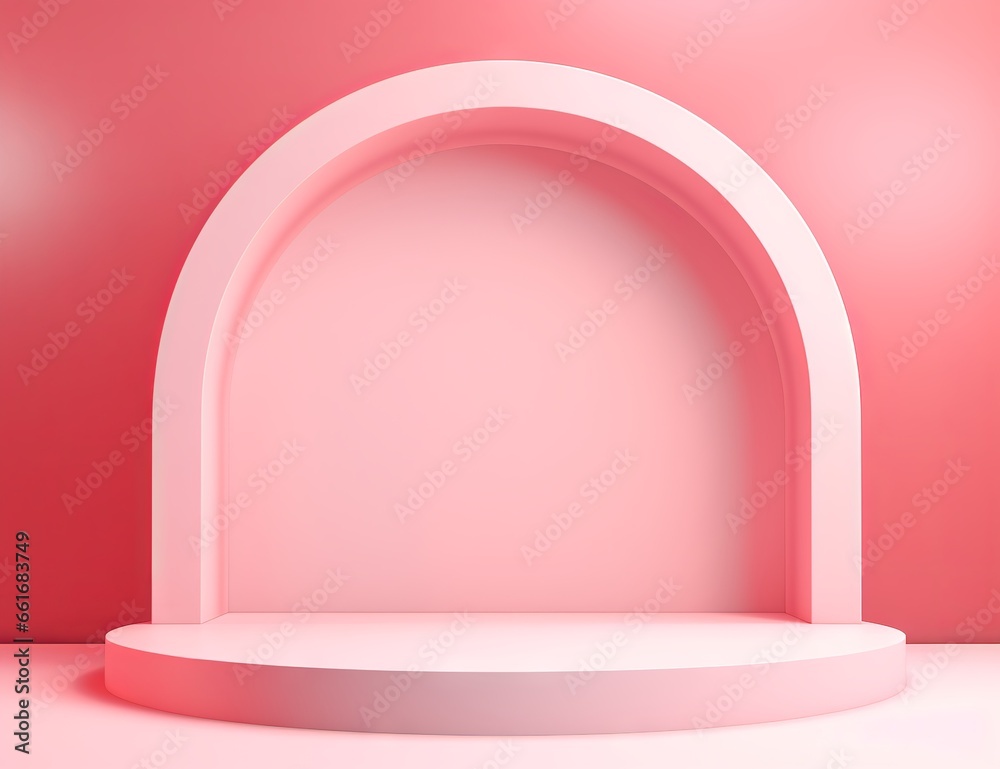 pink shape of a 3d round pedestal on a pink background, in the style of minimalist stage designs, pink shape of a 3d round pedestal on a pink background, in the style of minimalist stage designs,