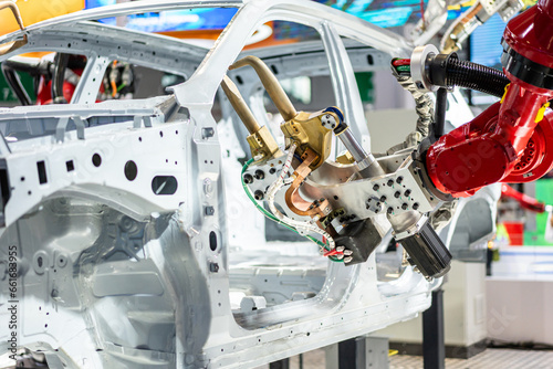 robot arm working in car factory