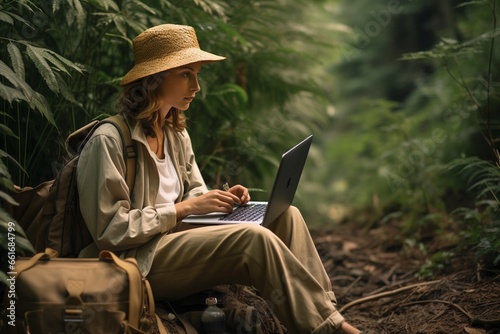 Digital Nomad Working in the middle of Forest Created with Generative AI