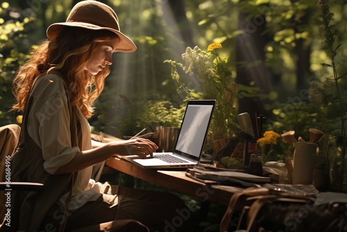 Digital Nomad Working in the middle of Forest Created with Generative AI