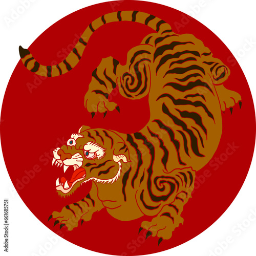 Tiger vector illustration isolate on white background.sticker tattoo design.Japanese and Chinese tiger illustration.Hand drawn.Traditional Japanese culture for printing on background.