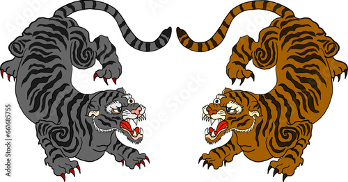 Tiger vector illustration isolate on white background.sticker tattoo design.Japanese and Chinese tiger illustration.Hand drawn.Traditional Japanese culture for printing on background.