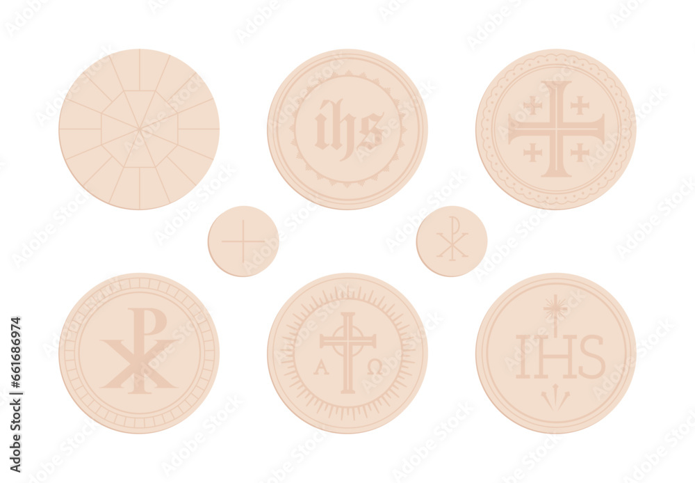 Holy Communion Hosts, Eucharist, Blessed Sacrament flat illustration - set of 6