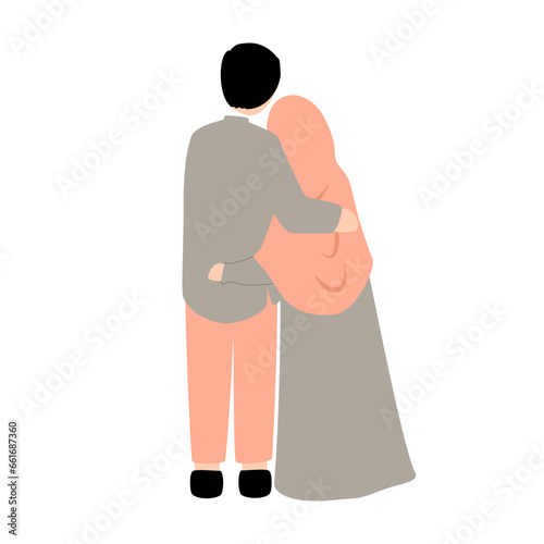 Marriage moslem couple romantic from back vector illustration