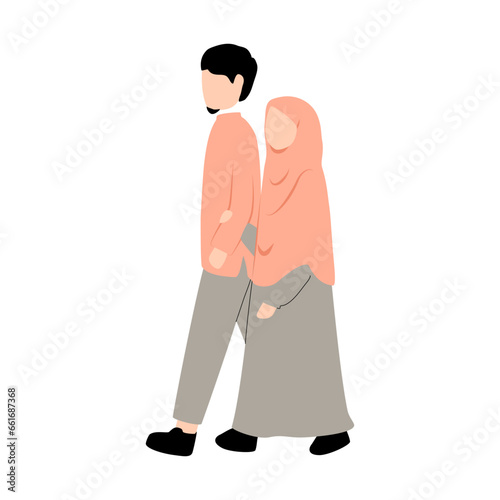 Marriage moslem couple walking vector illustration