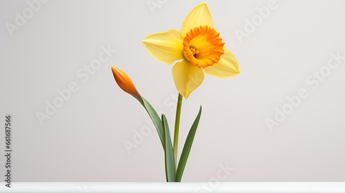 Portrait beautiful yellow daffodil flower isolated on white Ai Generative