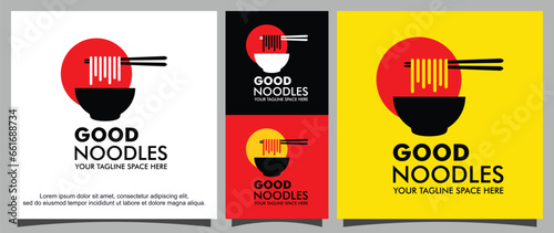 Noodles and fork logo template
