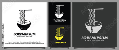 Noodles and fork logo template
