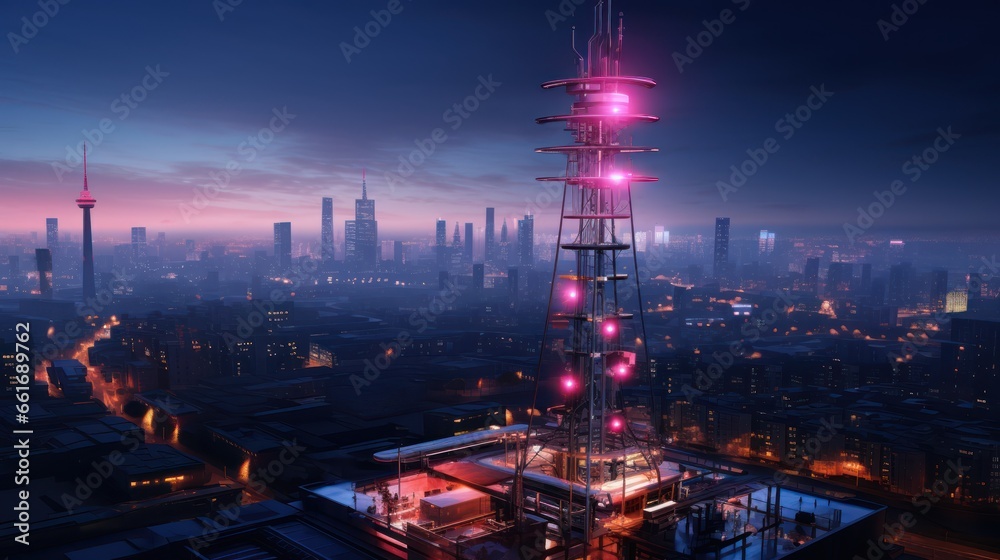 Towering 5G antenna dominating the skyline, the heartbeat of global connectivity