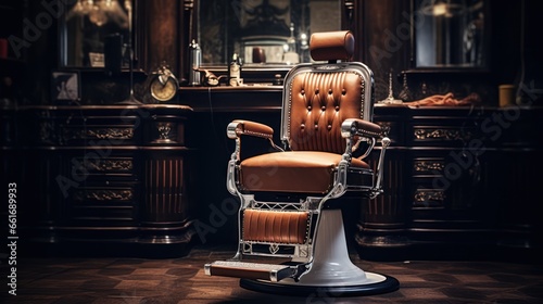 Vintage chair, sharp razors, and fine grooming products, showcasing the authentic barbershop experience