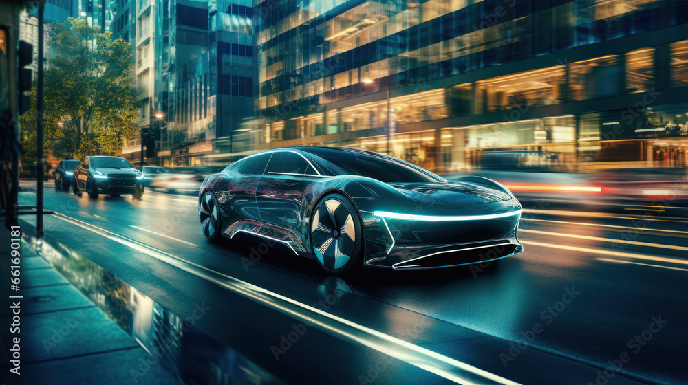 Futuristic cars navigating green avenues, the epitome of wireless innovation