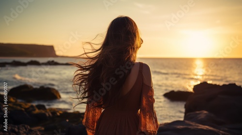 Hopeful woman, lost in the serenity of a seaside sunset © Malika
