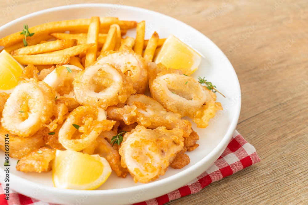calamari - fried squid or octopus with fries calamari - fried squid or octopus with fries