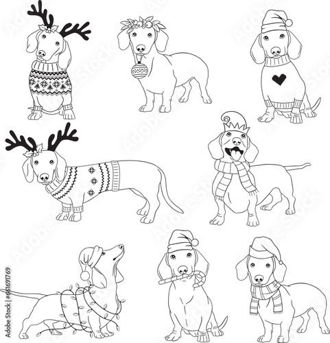Christmas dachshund dog outline