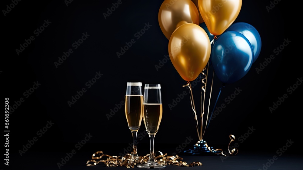 Luxury champagne with ballon on the dark background AI Generative