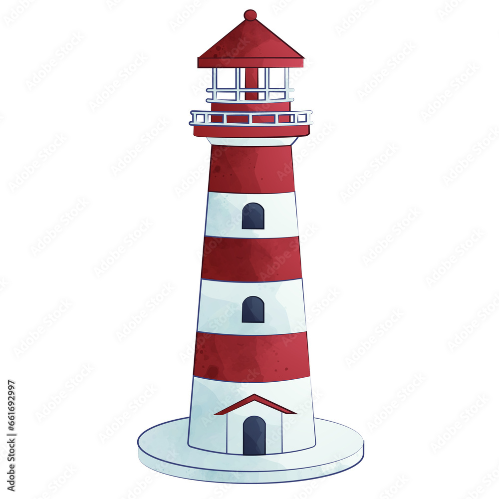 Cute lighthouse watercolor illustration