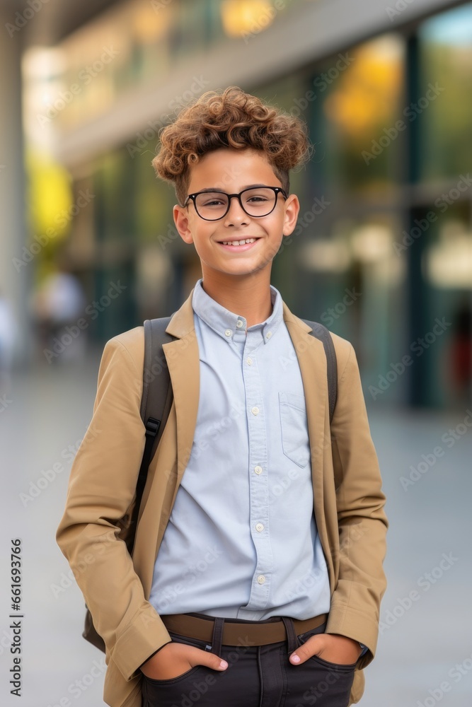 Smart confident schoolboy posing