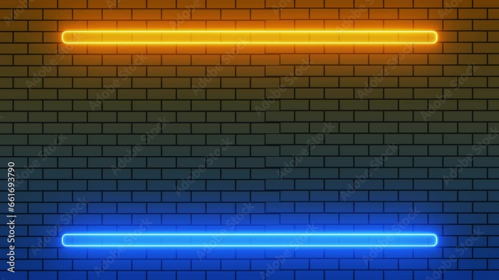 Blue and orange neon light flicker animation with brick wall background. 4K looped Blue and orange neon light flicker animation with brick wall background. 4K looped