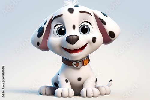 Dalmatian dog on a white background. Adorable 3D cartoon animal portrait.	