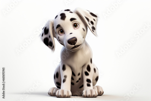 Dalmatian dog on a white background. Adorable 3D cartoon animal portrait.	