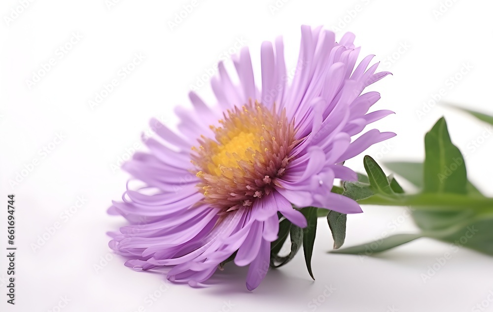 Fototapeta premium close up of purple aster flower isolated on white background.