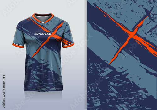 Tshirt mockup abstract grunge x sport jersey design for football soccer, racing, esports, running, red blue color