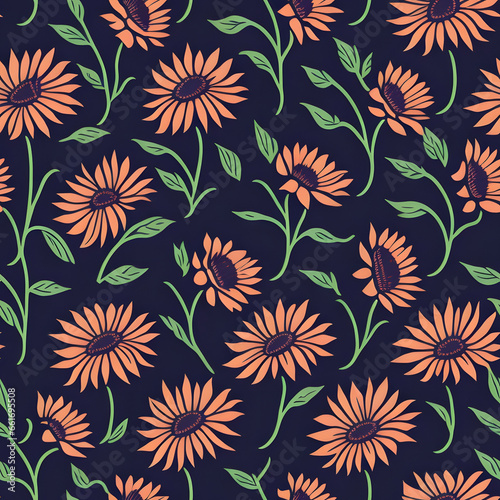 Cute sunflower pattern in the small flower.  Ditsy print . Motifs scattered random. Seamless repeat pattern design. Elegant template for fashion prints. Printing with orange and Sun flowers.