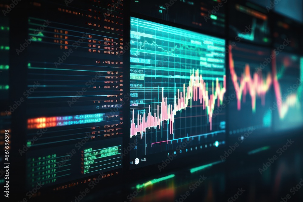 Illustration of Stock market or forex trading graph and candlestick chart suitable for financial investment concept. Generative AI