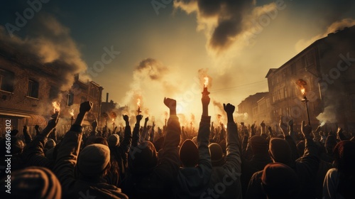 Arms raised in protest protestors fists raised up in the air  Generative AI