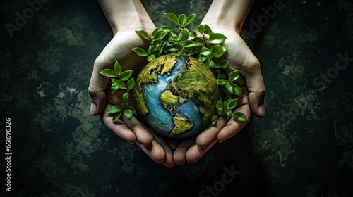 Hand holding globe. Environment concept eco earth day.