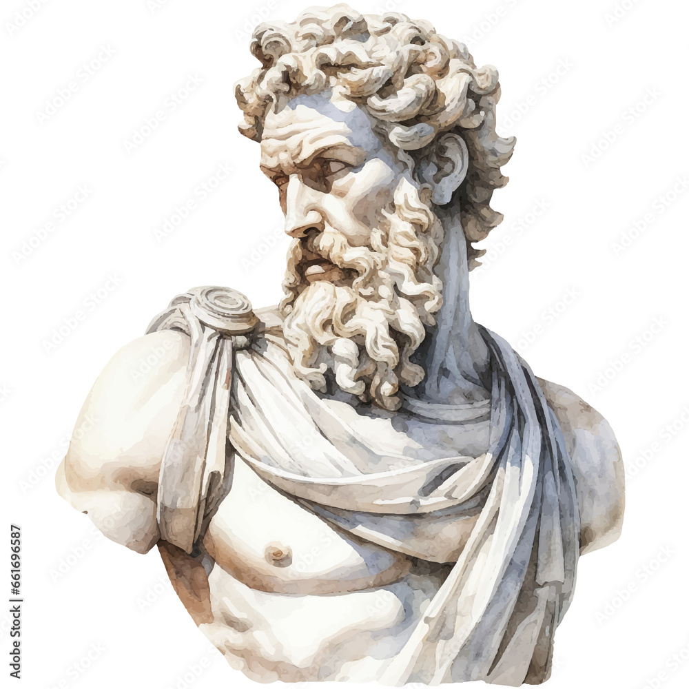 Greek marble sculpture watercolor illustration, generative AI